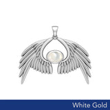 Guardian Angel Wings Solid White Gold Pendant with Birthstone WPD5870