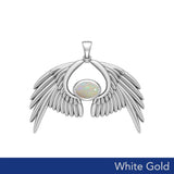 Guardian Angel Wings Solid White Gold Pendant with Birthstone WPD5870 - Jewelry