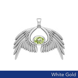 Guardian Angel Wings Solid White Gold Pendant with Birthstone WPD5870 - Jewelry