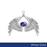 Guardian Angel Wings Solid White Gold Pendant with Birthstone WPD5870 - Jewelry