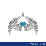 Guardian Angel Wings Solid White Gold Pendant with Birthstone WPD5870 - Jewelry