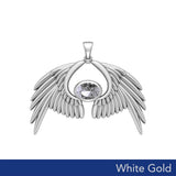 Guardian Angel Wings Solid White Gold Pendant with Birthstone WPD5870 - Jewelry
