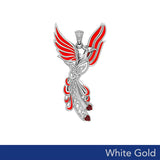 Celtic Phoenix Solid White Gold Pendant with Gems and Enamel WPD5873