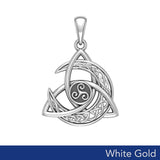 Trinity Knot with Celtic Crescent Moon and Triskele Solid White Gold Pendant WPD5885