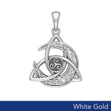 Trinity Knot with Celtic Crescent Moon and Triskele Solid White Gold Pendant WPD5885