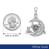 Trinity Knot with Celtic Crescent Moon and Triskele Solid White Gold Pendant WPD5885