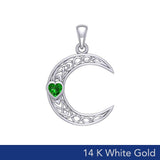 Celtic Crescent Moon with Heart Stone 14K White Gold Pendant WPD5886