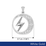 Zeus God Lightning Bolt with Celtic Crescent Moon Solid White Gold Pendant WPD5900