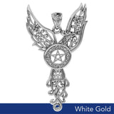 Colgante de oro blanco macizo con fénix celta y pentáculo WPD5906