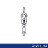 Celtic Goddess Virgo Astrology Zodiac Solid White Gold Accents Pendant with Sapphire WPD5940 - Jewelry