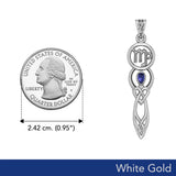 Celtic Goddess Virgo Astrology Zodiac Solid White Gold Accents Pendant with Sapphire WPD5940