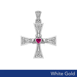 Celtic Cross and Claddagh Solid White Gold Pendant with Gem WPD5971