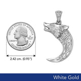 Wolf with Celtic Viking Norse Horn Solid White Gold Pendant WPD5979 - Jewelry