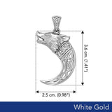 Wolf with Celtic Viking Norse Horn Solid White Gold Pendant WPD5979 - Jewelry