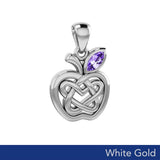 Celtic Spiritual Fruit Apple with Double Heart Solid White Gold Pendant with Gemstone WPD5987 - Jewelry