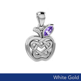 Celtic Spiritual Fruit Apple with Double Heart Solid White Gold Pendant with Gemstone WPD5987