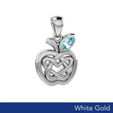 Celtic Spiritual Fruit Apple with Double Heart Solid White Gold Pendant with Gemstone WPD5987