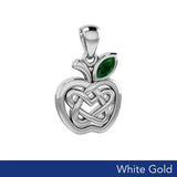 Celtic Spiritual Fruit Apple with Double Heart Solid White Gold Pendant with Gemstone WPD5987