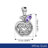 Celtic Spiritual Fruit Apple with Double Heart Solid White Gold Pendant with Gemstone WPD5987