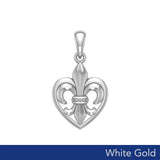 A powerful  White Gold Jewelry Pendant Fleur-de-Lis and Heart WPD6067