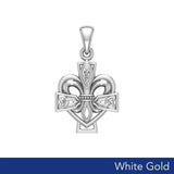 A powerful combination of Celtic elements White Gold Jewelry Pendant in Fleur-de-Lis and Celtic Cross WPD6068 - Jewelry