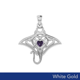 Manta ray with Triple Heart White Gold Pendant With Gemstone in the Center WPD6072