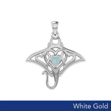 Manta ray with Triple Heart White Gold Pendant With Gemstone in the Center WPD6072