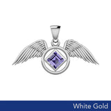 The Angel Wing with Facet Gemstone NA Symbol Solid White Gold Pendant WPD6164