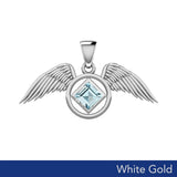 The Angel Wing with Facet Gemstone NA Symbol Solid White Gold Pendant WPD6164 - Jewelry