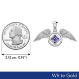 The Angel Wing with Facet Gemstone NA Symbol Solid White Gold Pendant WPD6164