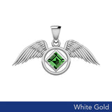 The Angel Wing with Facet Gemstone NA Symbol Solid White Gold Pendant WPD6164 - Jewelry