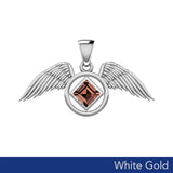 The Angel Wing with Facet Gemstone NA Symbol Solid White Gold Pendant WPD6164