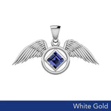 The Angel Wing with Facet Gemstone NA Symbol Solid White Gold Pendant WPD6164 - Jewelry