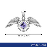 The Angel Wing with Facet Gemstone NA Symbol Solid White Gold Pendant WPD6164