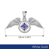 The Angel Wing with Facet Gemstone NA Symbol Solid White Gold Pendant WPD6164 - Jewelry