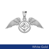 The Angel Wing with Facet Gemstone NA Symbol Solid White Gold Pendant WPD6164