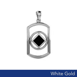 Solid White Gold Rectangle Pendant with Inlay Stone in NA Symbol Shape WPD6165