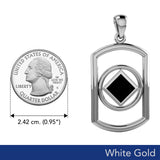 Solid White Gold Rectangle Pendant with Inlay Stone in NA Symbol Shape WPD6165