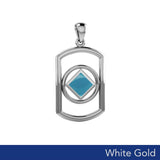 Solid White Gold Rectangle Pendant with Inlay Stone in NA Symbol Shape WPD6165