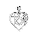 NA Recovery Symbol with Faith and Christogram in Heart Solid Gold Pendant GPD6396