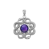 Ouroboros Snake with Celtic Knot Solid Gold Pendant with Gem GPD6410