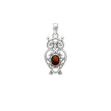 Filigree Owl Solid Gold Pendant with Gemstone