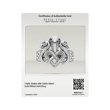 Triple Snake with Celtic Heart Solid Gold Ring GRI2567