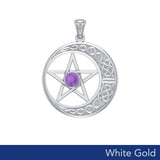 14K White Gold Celtic Crescent moon with Five-Pointed Star Pendant WTP474