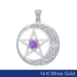 14K White Gold Celtic Crescent moon with Star Pendant