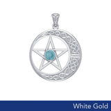 14K White Gold Celtic Crescent moon with Five-Pointed Star Pendant WTP474