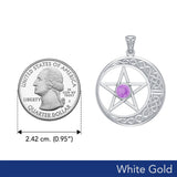 14K White Gold Celtic Crescent moon with Five-Pointed Star Pendant WTP474