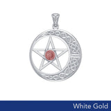 14K White Gold Celtic Crescent moon with Five-Pointed Star Pendant WTP474