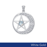 14K White Gold Celtic Crescent moon with Five-Pointed Star Pendant WTP474