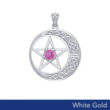 14K White Gold Celtic Crescent moon with Five-Pointed Star Pendant WTP474
